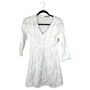 Valentina Naldi White Linen Long Sleeve Dress Coverup Women's Size Small